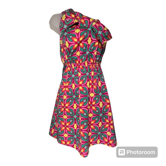 Ellen & Ollie Dresses & Skirts - Ellen Ollie Sz 4 One Shoulder Dress Bow Bright Pink 80s 90s Southern Fit Flare